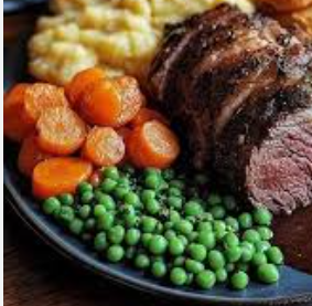 Slow cooked beef roast served with cauliflower bake, honey roasted pumpkin, peas and gravy made from the roast drippings.